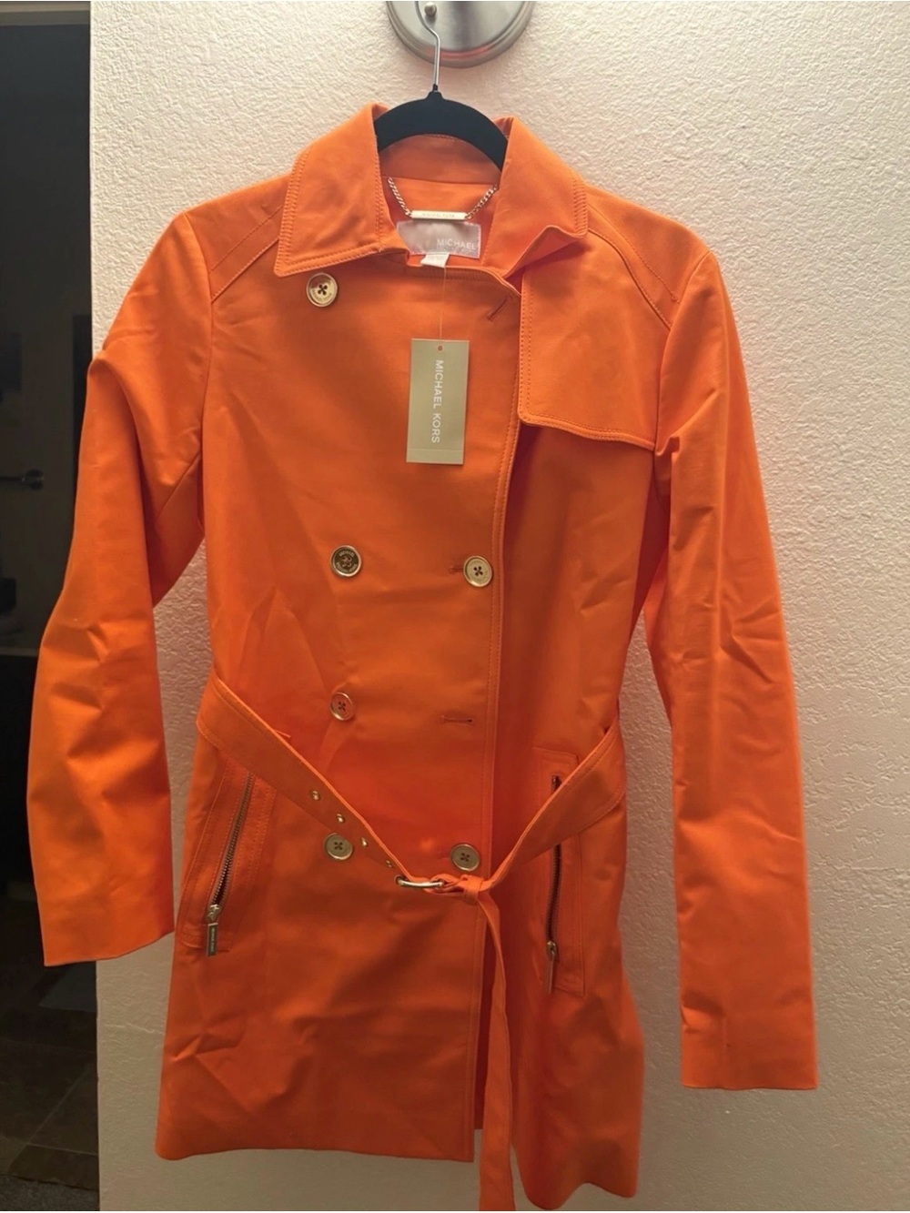 Michael Kors Bright Orange Double-Breasted Trench with Belt